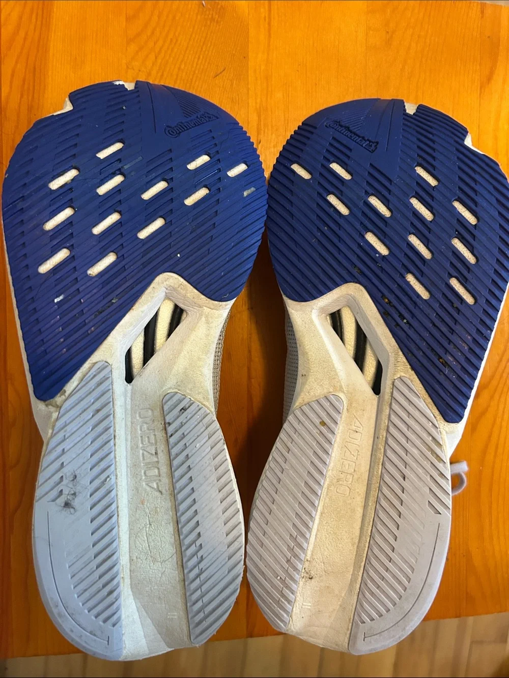 adidas White and Blue Adizero Performance Running Shoes